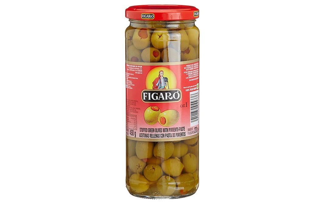 Figaro Stuffed Green Olives With Pimento-Paste   Glass Jar  450 grams
